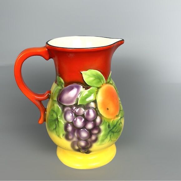 Vintage 1930th Ditmar Urbach Czechoslovakia Art Ceramic Pitcher Fruit Design - Picture 1 of 11